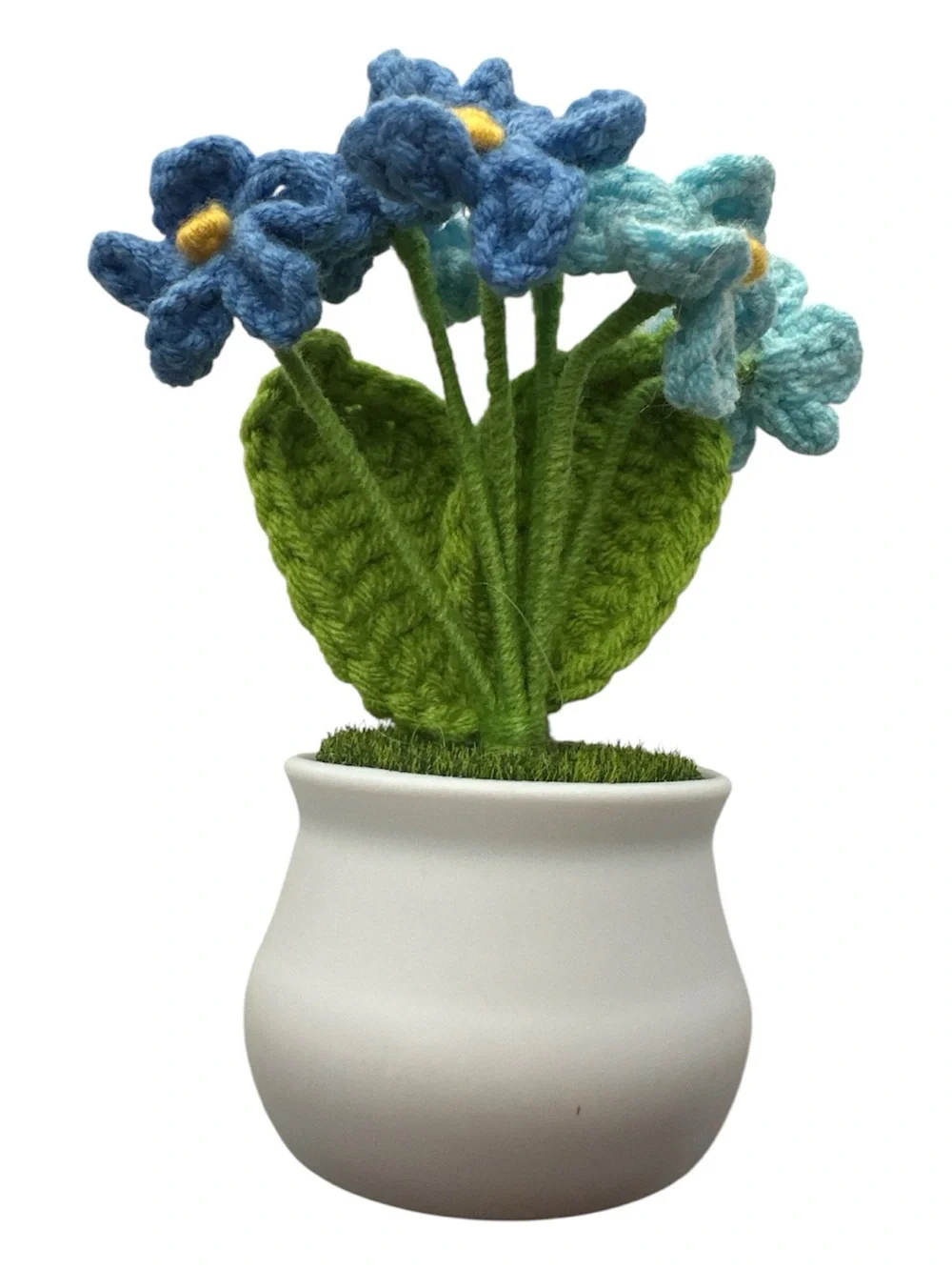 Small Crocheted Flower Trio in White Pots - Cute Desk Accessory Gift